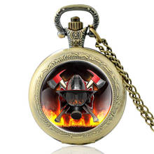 2020 New Fireman Design Glass Cabochon Vintage Quartz Pocket Watch High Quality Men Women Pendant Necklace Hours Clock Gifts 2024 - buy cheap
