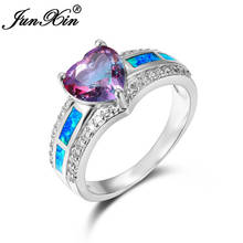 Blue Fire Opal Ring Rainbow Fire Zircon Heart Rings For Women Silver Color White Gold Rose Red Blue Stone Engagement Ring Female 2024 - buy cheap