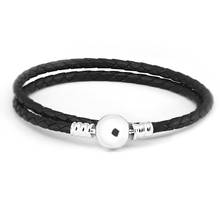 925 Sterling Silver Black Double Leather Bracelet with Round Clasp Charm Bracelets for Women DIY  Jewelry Making pulseras 2024 - buy cheap