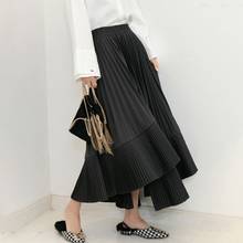 Fashion Irregular Long Skirt Women Autumn High Waist Ruffle Pleated Skirts Laides Black Streetwear Elegant Spring  Jupe Femme 2024 - buy cheap