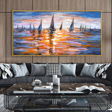 Classic Sailboat Oil Painting Print on Wall Art Canvas Poster for Living Room Decoration Sunset Seascape Painting Home Decor 2024 - buy cheap