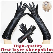 Mid-length leather gloves women's sheepskin gloves long winter warm plus velvet thick fashion sheepskin sleeves arm sleeves 2024 - buy cheap