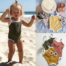 Biquíni infantil de 0 a 24 meses, menino, menina, roupa de banho, sem mangas, cor sólida, conjunto, moda praia 2024 - compre barato