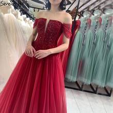 Serene Hill Dubai Red A-Line Sexy Sleeveless Evening Dress 2022 Off Shoulder Beaded Sparkle Formal Party Wear Gown CLA70545 2024 - buy cheap