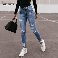 2021 Women Casual Solid Jeans Long Pants Fashion Slim Ripped Hole Denim Pencil Pants Vintage High Waist Trousers Streetwear 2XL 2024 - buy cheap