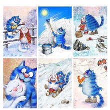 Full Square/Round Drill 5D DIY Diamond Painting "cartoon blue cat" 3D Embroidery Cross Stitch 5D Home Decor Gift 2024 - buy cheap