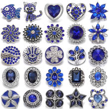 6 pçs/lote nova snap joias lotes azul cristal strass flor redonda 18mm botões de pressão caber 20mm 18mm snap pulseira 2024 - compre barato