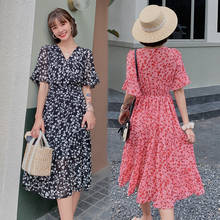 2 Colors Women Long Chiffon Floral Print Dress Summer 2022 Runway Elegant Korean Party Dress Boho Casual Vacation Dresses Black 2024 - buy cheap
