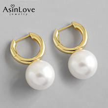 AsinLove 18K Gold Color Large Pearl Dangle Earrings Oversized Elegant Creative 925 Sterling Silver Earrings For Women Wedding 2024 - buy cheap