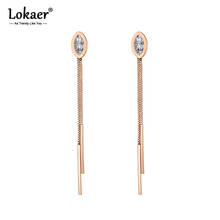 Lokaer-pendientes largos de borlas bohemios para mujer, aretes largos de acero de titanio, oro rosa, Circonia cúbica transparente, para vacaciones, E19144 2024 - compra barato