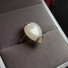 CoLife-Anillo de Jade de estilo chino para uso diario, joyería de 12x16mm, anillo de plata de Jade blanco Natural, anillo con gema de moda 2024 - compra barato