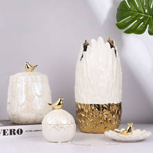 Gilded Ceramics Storage Jar Jewelry Cosmetic Containers Candy Jar Dressing Table Organizer Home Decoration Bird Ornaments Suit 2024 - buy cheap