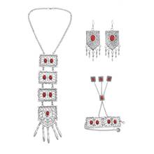 Conjunto de collar y pendientes con piedras rojas de Metal para mujer, conjunto de joyería india, color plateado, estilo bohemio, para fiesta gitana 2024 - compra barato