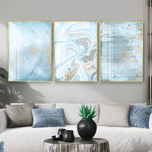 Modern Abstract Blue White Fusion Wall Art Cuadro Fashion Golden Canvas Paintings For Living Room Prints Posters Nordic Style 2024 - buy cheap