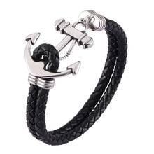 Black Leather Bracelet Men Stainless Steel Anchor Double Layer Bracelets & Bangles For Men Jewelry Gifts PD0481 2024 - buy cheap
