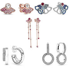 925 Sterling Silver Earring Blue & Pink Fan Statement Stud Earrings For Women Wedding Party pandora Jewelry 2024 - buy cheap