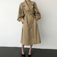 2022 Fall /Autumn Casual Double Breasted Simple Classic Long Trench Coat With Belt Chic Female Windbreaker 2024 - buy cheap