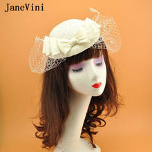 JaneVini Vintage Ivory Wedding Bride Hat Headwear Hair Clips Veil Bow Feathers Female Lace Hats for Women Prom Party Accessories 2024 - buy cheap