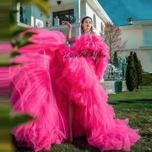 Fashion Hot Pink High Low Tiered Tulle Women Formal Event Dress One Shoulder Puffy Ruffles Long Prom Gowns Bridal Dress 2024 - buy cheap