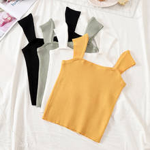Camiseta de punto con cuello cuadrado para mujer, ropa interior Sexy, informal, 2020 2024 - compra barato