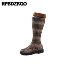 Trend 2019 Big Size Front Zipper Designer Fur Knee High Long Snake 10 Snakeskin Shoes Waterproof Winter Boots Women Tall Flat 2024 - buy cheap