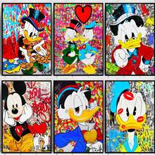 Pintura en lienzo de Mickey Mouse y el Pato Donald para sala de estar, arte de grafiti de Disney, póster e impresión, imagen artística de pared para sala de estar 2024 - compra barato