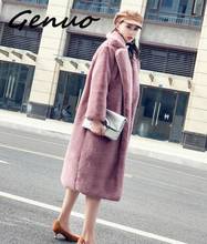 Genuo New Faux Mink Fur Coat 2020 Winter Thick Warm Loose Long Pink Fur Coat Women High Street Female Luxury Oversize Plush Coat 2024 - buy cheap