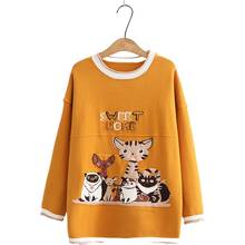 Suéter feminino bordado de animais de desenho animado, pulôver de malha casual, outono 2020, manga comprida, gola redonda 2024 - compre barato