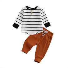 Bebê recém-nascido meninos 2 peças conjunto de roupa manga longa listrado topos + calças conjunto para crianças meninos primavera outono 2024 - compre barato
