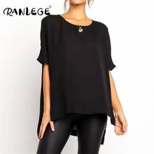 RANLEGE Summer Blouse Women Solid Plus Size Casual Shirt O Neck Irregular Office Lady Batwing Short Sleeve Tops Chemisier Femme 2024 - buy cheap