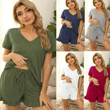 Summer Pajamas for Women Home Suit Sleepwear Set Pyjamas Woman Short Sleeve Top Shorts Lotus Homewear Pijama Comfortable Clothes 2024 - buy cheap