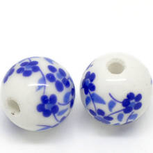 DoreenBeads 12mm Ceramics Beads Round White&Blue Flower Pattern Loose Beads DIY Making Bracelets Necklace Beads Jewelry,30PCs 2024 - buy cheap