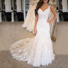 High Quality White Lace Mermaid Bridal Wedding Dresses Sleeveless Deep V Neckline Applique Wedding Gowns for Bride Court Train 2024 - buy cheap