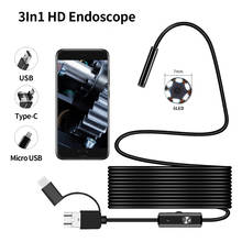 Бороскоп 3 в 1, Водонепроницаемый эндоскоп 7 мм с USB/Micro USB/Type-C для смартфонов с OTG и UVC 2024 - купить недорого
