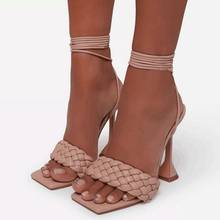Womens New Fashion Weave Sandals Open Toe High Heels Sandal Shoe Slides Summer Sandalias Ladies Ankle Strap Pumps 2024 - buy cheap