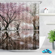 Cortinas de ducha de 180x200 con flores de cerezo, tejido para decoración de bañera, reflejo en el agua, color rosa y morado 2024 - compra barato
