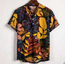 MONERFFI hawaiian shirt Holiday Shirts Men Cotton Linen Printed Short Sleeve Casual Loose Shirts Henley Shirts Tie Summer Tops 2024 - buy cheap