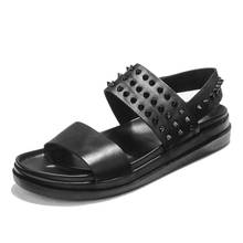 European 2020 Summer Rivet Platform Mens Genuine Leather Sandals Shoes Beach Slippers Comfortable Slip On Man Casual Footwear 2024 - buy cheap