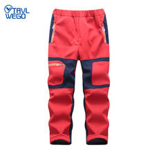 Trvlwego calças de caminhada infantil, calças de inverno para crianças quentes impermeáveis em lã softshell com costura colorida 2024 - compre barato
