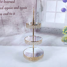 gold Crystal beads cake stand set gold plated mirror surface dessert stand wedding party table decoration baking tool 2024 - buy cheap