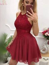 Red Short A-Line Cocktail Dresses 2020 Halter Neck Sleeveless Homecoming Dress Backless Appliques Chiffon Formal Party Prom Gown 2024 - buy cheap