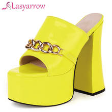 Lasyarrow Sexy Club Party Shoes Women Platform Exetrem High Heels 15cm Summer 2021 Peep Toe Chain Slippers Sandals Yellow 2024 - buy cheap