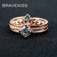 Anel de combinação coroa de luxo bravekiss zircônia aberta anéis de casamento ajustável joia estilosa para mulheres anel criativo pr0235 2024 - compre barato