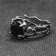 Drop Ship 6-12 Cool Black Stone Skull Ring 316L Stainless Steel Ladies Mens Punk Skull Ring 2024 - buy cheap