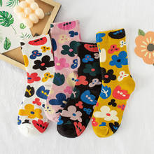 Verão flor meias coloridas das meninas das mulheres meias bonito algodão bonito sox coreano estilo feminino novidade meio tubo meias 2024 - compre barato