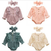 0-24M Newborn Infant Kids Baby Girls Bodysuits Ruffles Long Sleeve Solid Jumpsuits Clothes+Headband 2024 - buy cheap