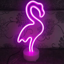 Неоновая Настольная лампа с питанием от батарейки, праздничный светодиодный светильник с фламинго для фестиваля, свадьбы, декор для комнаты, дома 2024 - купить недорого