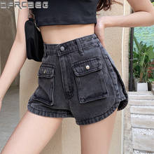 Womens denim shorts do vintage para as mulheres verão 2020 novos bolsos duplos cintura alta perna larga calças de brim curtas feminino street wear shorts 2024 - compre barato