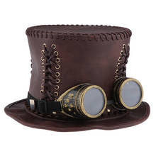 Adults Steampunk Gear Punk Flat Top Hat with Goggle Retro Victorian Fancy Dress Accessories 2024 - buy cheap