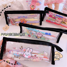 New Transparent PVC Thickened Kawaii  Rabbit Desk Organizer Pencil Case Makeup Storage Bag School Office Stationery 2024 - buy cheap